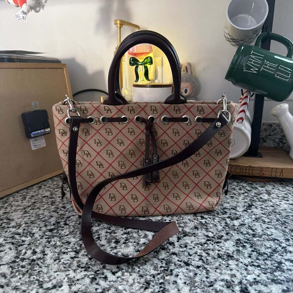 Dooney & Bourke Signature Tulip Tassel Tote Bag Canvas with Leather Trim